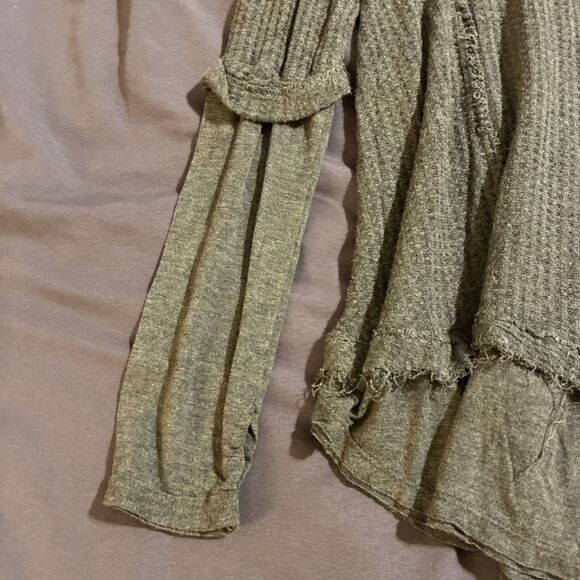 We The Free Long Sleeve Boho Waffle Knit Flowy Top Women's Large Green - Picture 5 of 9